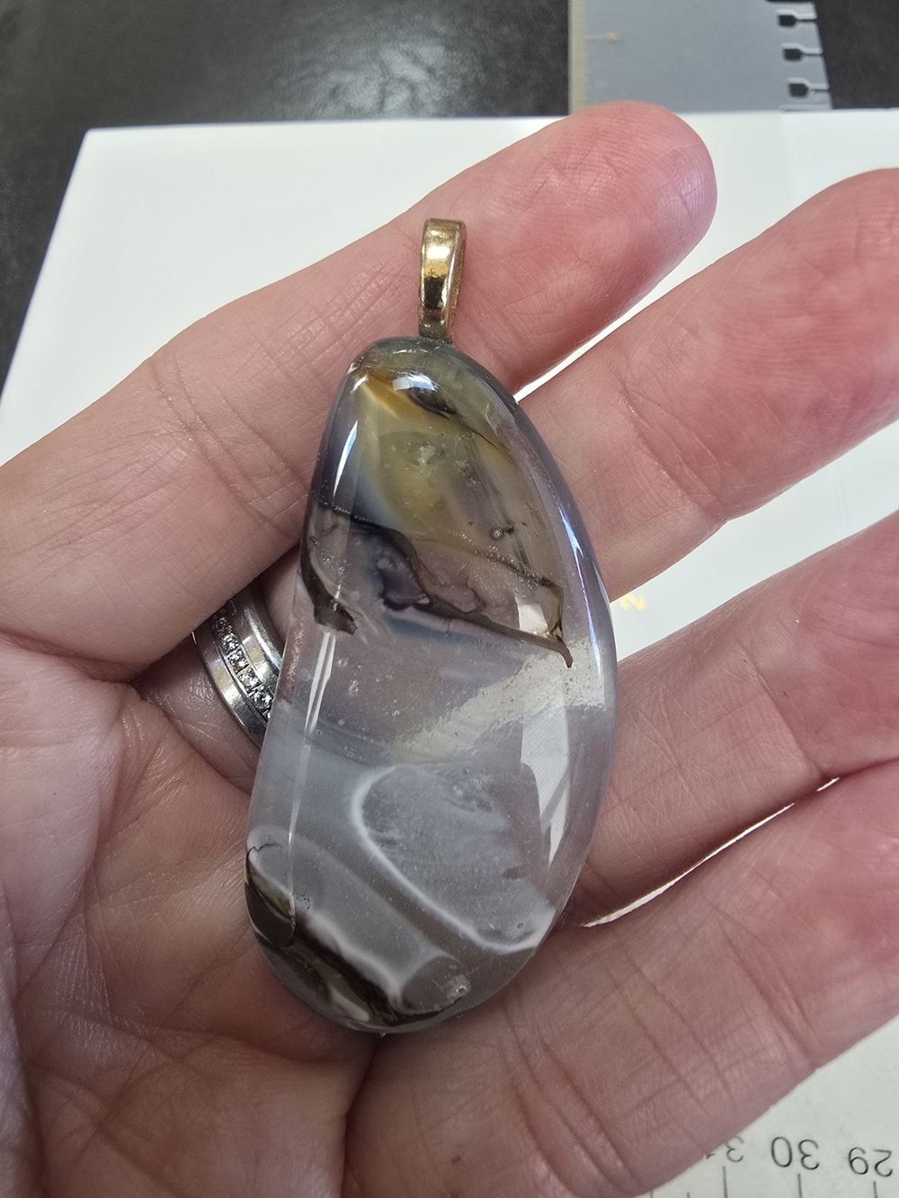 Handcrafted Gray and Brown Agate Teardrop Pendant